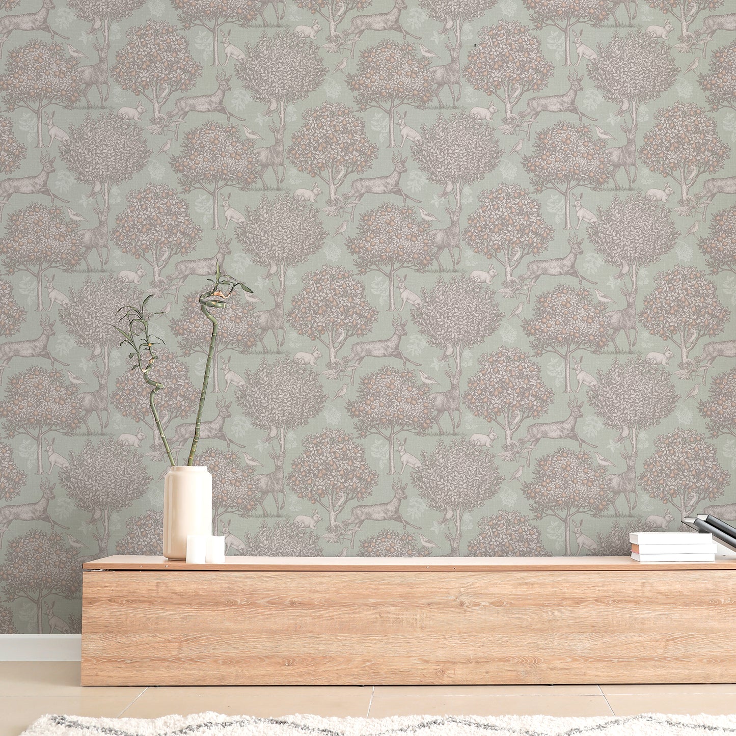 Arthouse Woodland Scene Sage Green Wallpaper