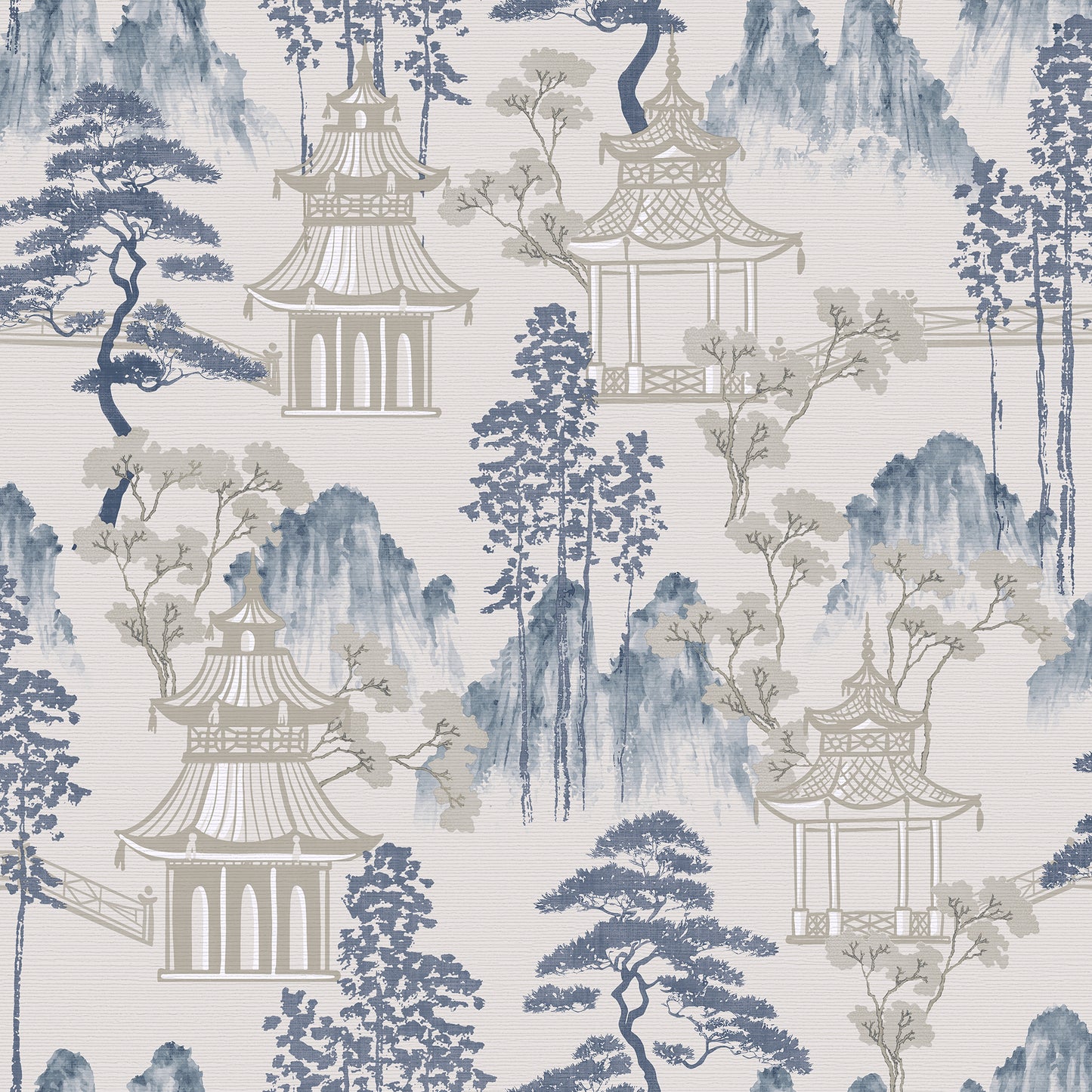 Arthouse Japanese Pagoda Blue Grey Wallpaper