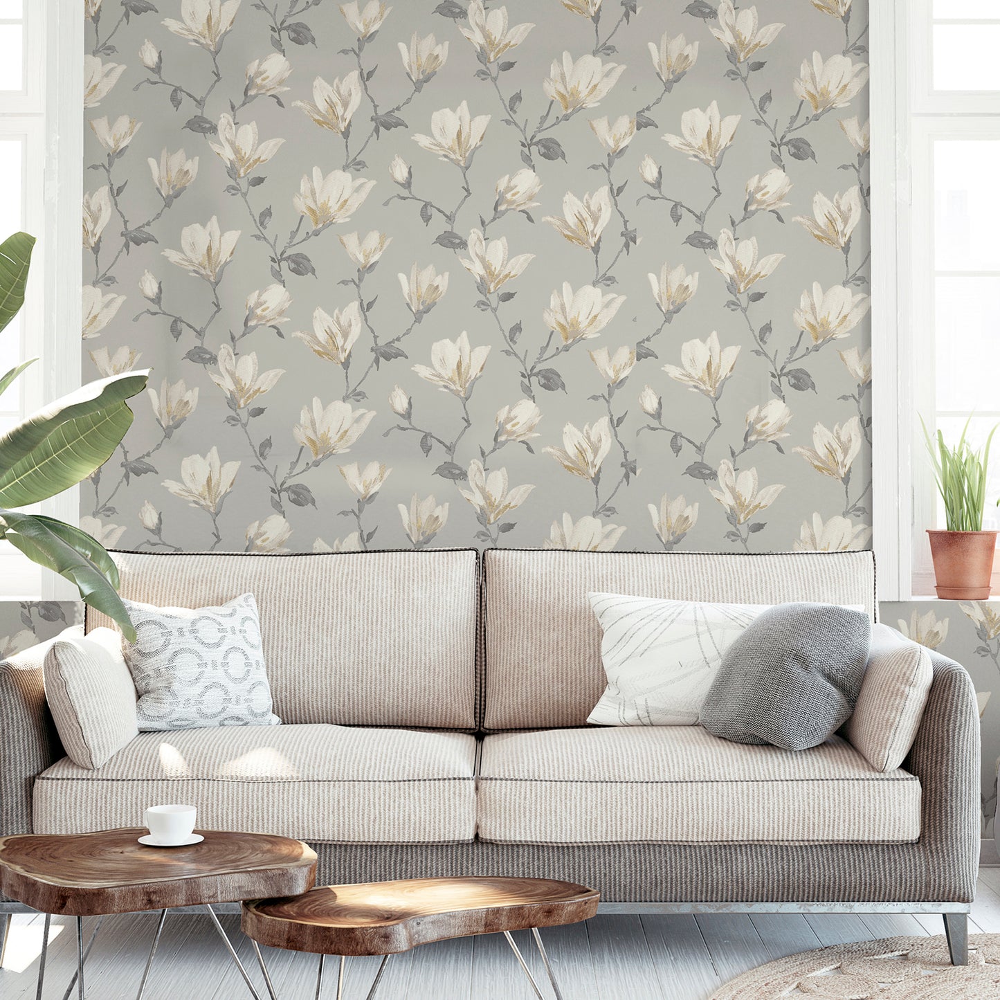 Arthouse  Lily Floral Natural Wallpaper