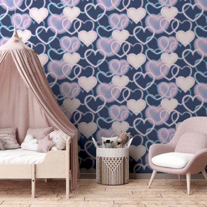 Arthouse Neon Heart Wall Navy Pink Wallpaper