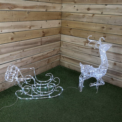 Premier Acrylic Reindeer & Sleigh 140 White LED