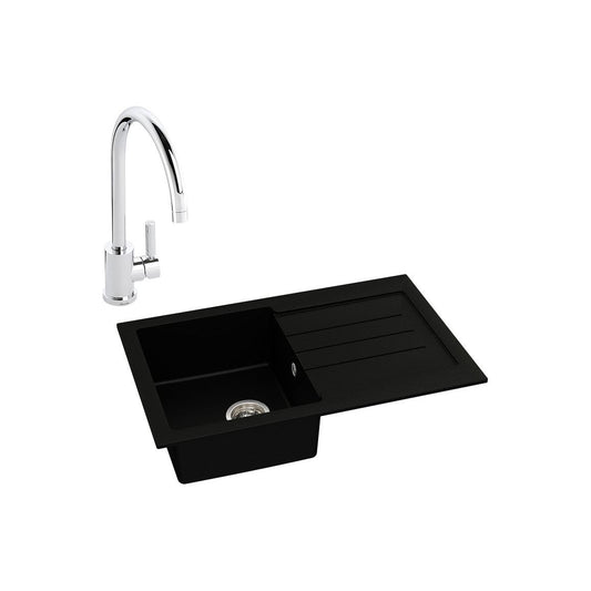 Abode Xcite 1B Inset Black Metallic Sink & Atlas Tap Pack