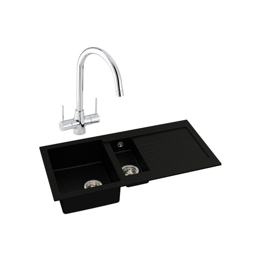 Abode Xcite 1.5B Inset Black Metallic Sink & Atlas Tap Pack