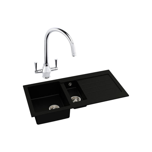 Abode Xcite 1.5B Inset Black Metallic Sink & Astral Tap Pack