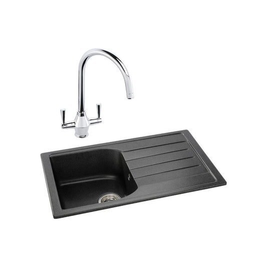 Abode Oriel 1B Inset Black Granite Sink & Astral Tap Pack