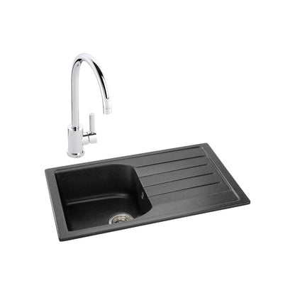 Abode Oriel 1B Inset Black Granite Sink & Atlas Tap Pack