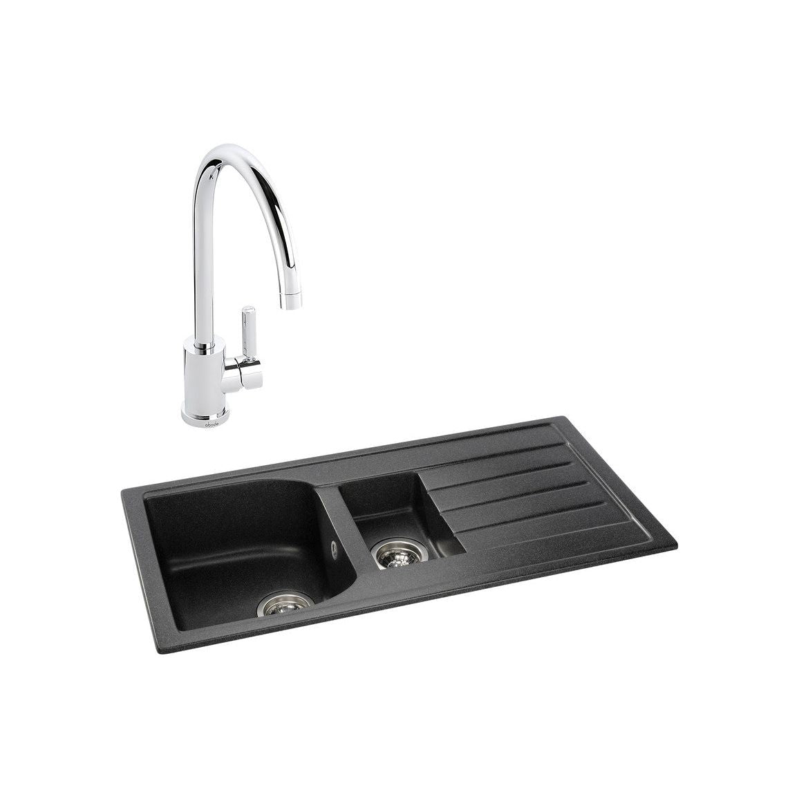 Abode Oriel 1.5B Inset Black Granite Sink & Atlas Tap Pack