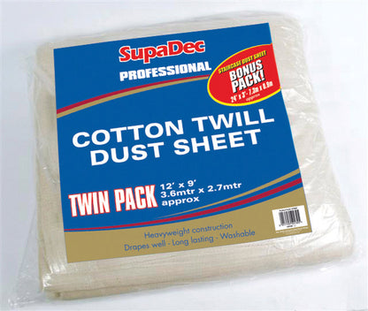 SupaDec Pro Cotton Twill Dust Sheets Twin Pack