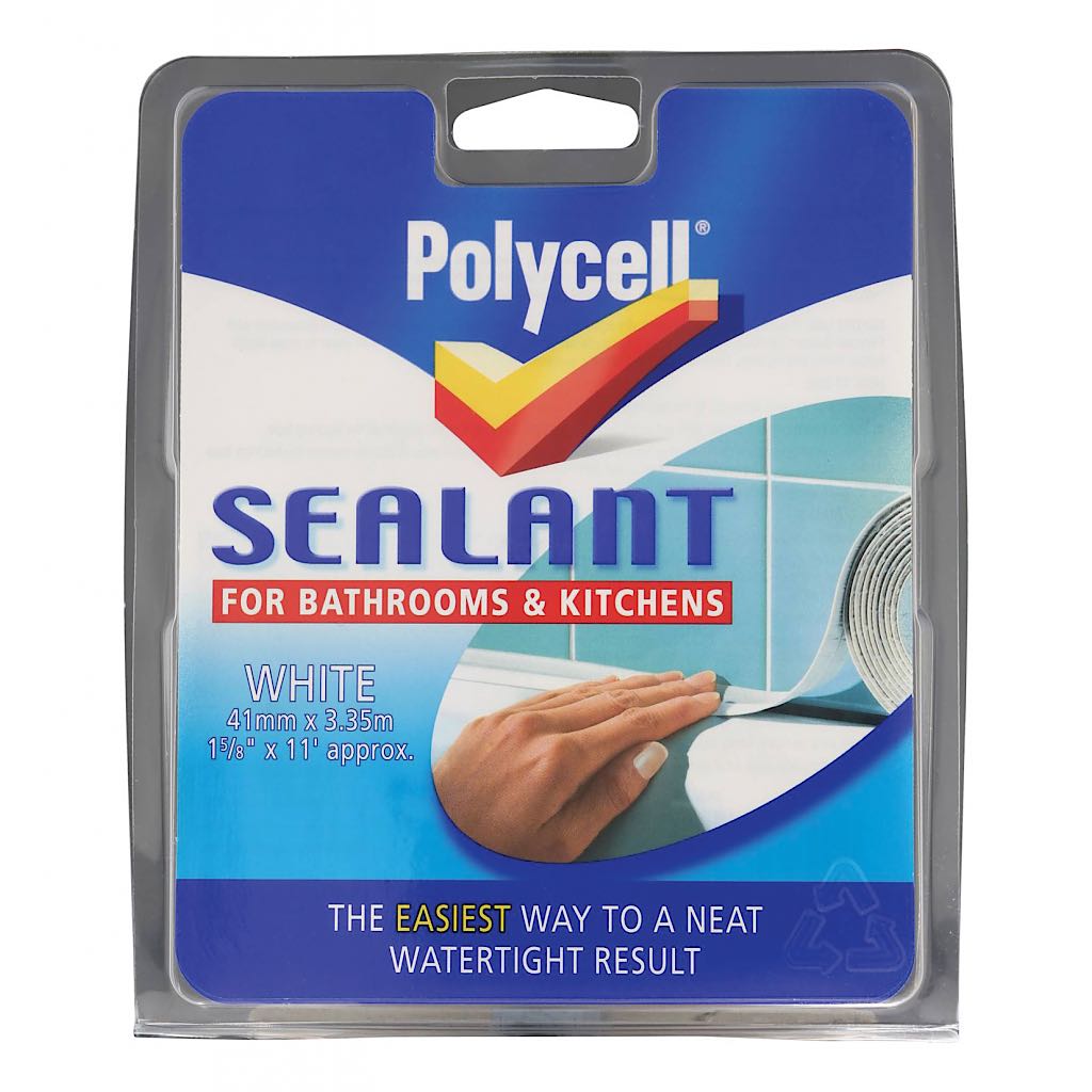 Bande d'étanchéité Polycell pour salle de bain et cuisine - Blanc 41 mm x 3,35 m