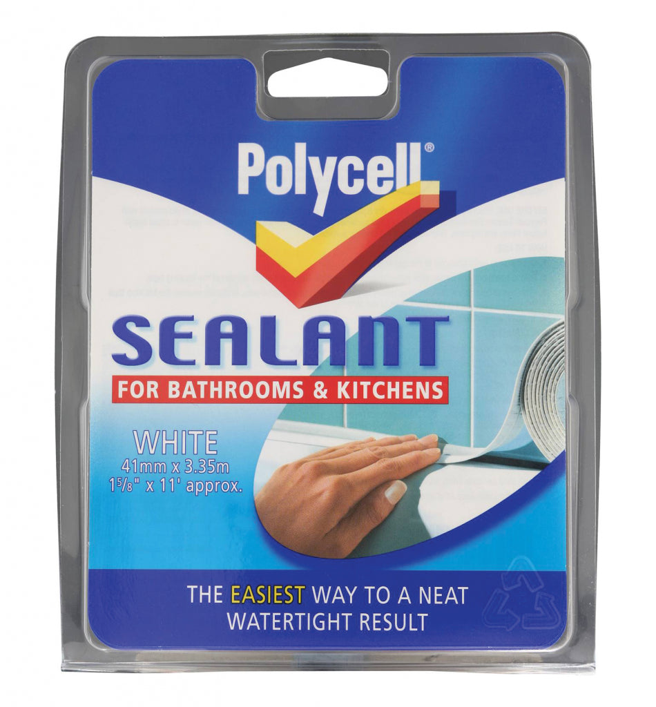 Bande d'étanchéité Polycell pour salle de bain et cuisine - Blanc 41 mm x 3,35 m