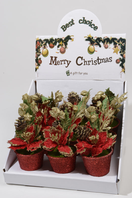 Kaemingk Velvet Poinsettia Glitter Pot