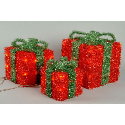 Kaemingk Red Gift Boxes With Green Bow Indoor