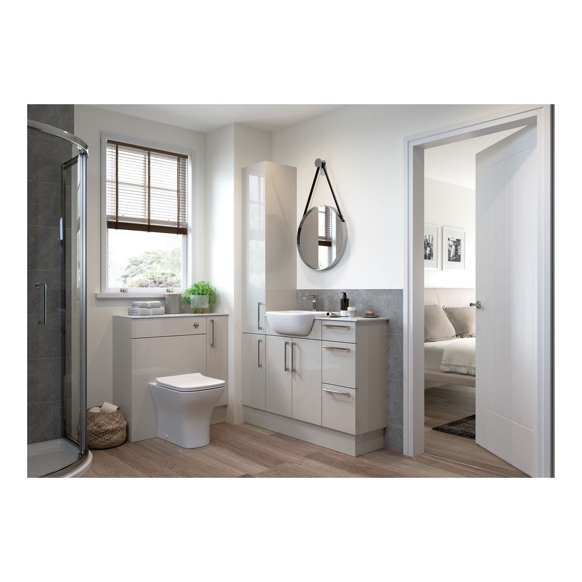 Cedar 1542mm Basin, WC & 1 Door Unit Pack (LH) - Light Grey Gloss