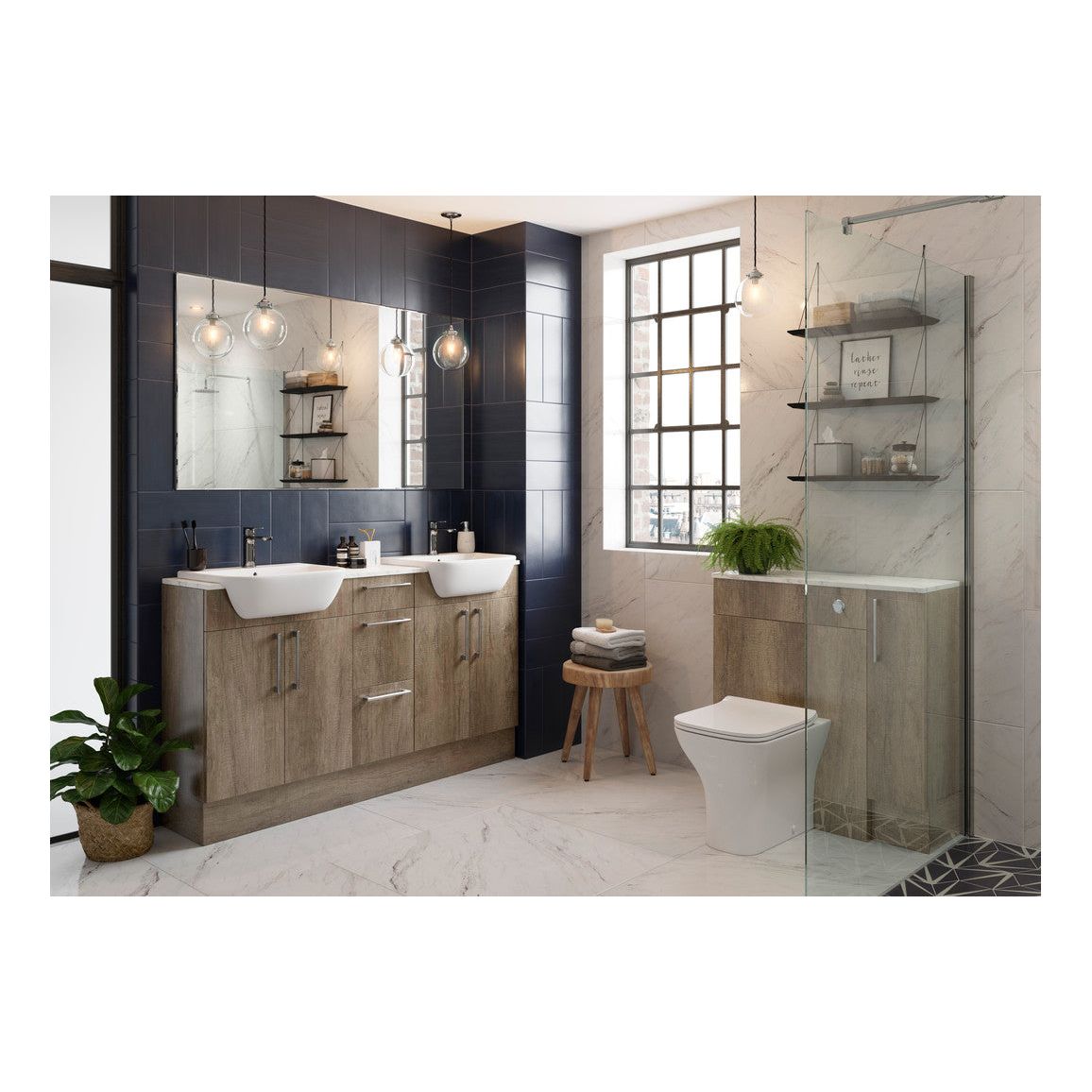 Cedar 1242mm Basin & WC Unit Pack (LH) - Nebraska Oak