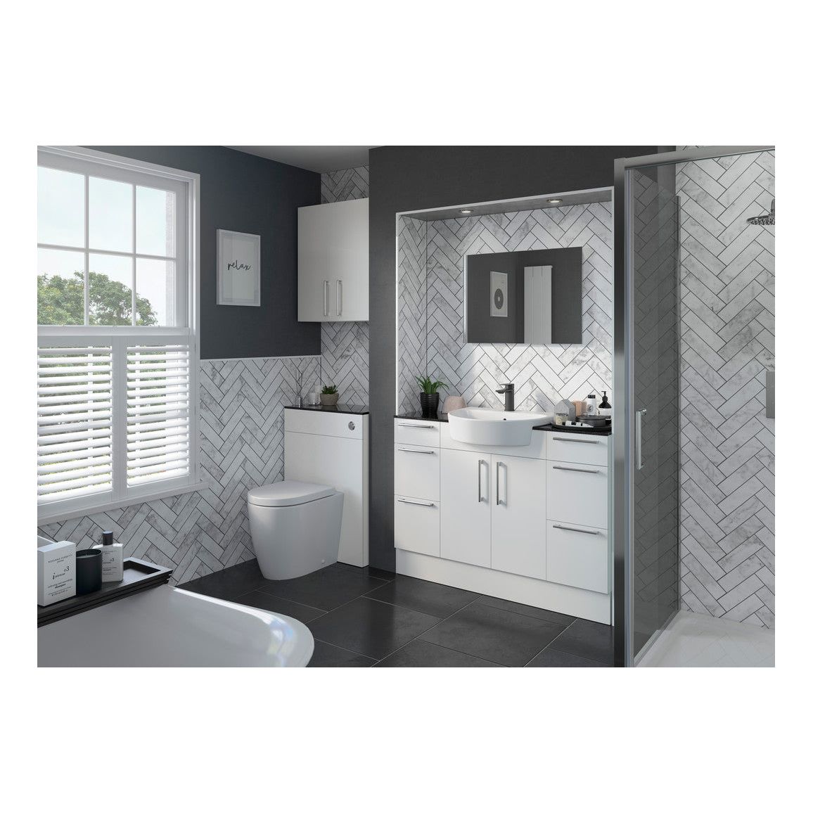 Cedar 1542mm Basin, WC & 1 Door Unit Pack (RH) - White Gloss