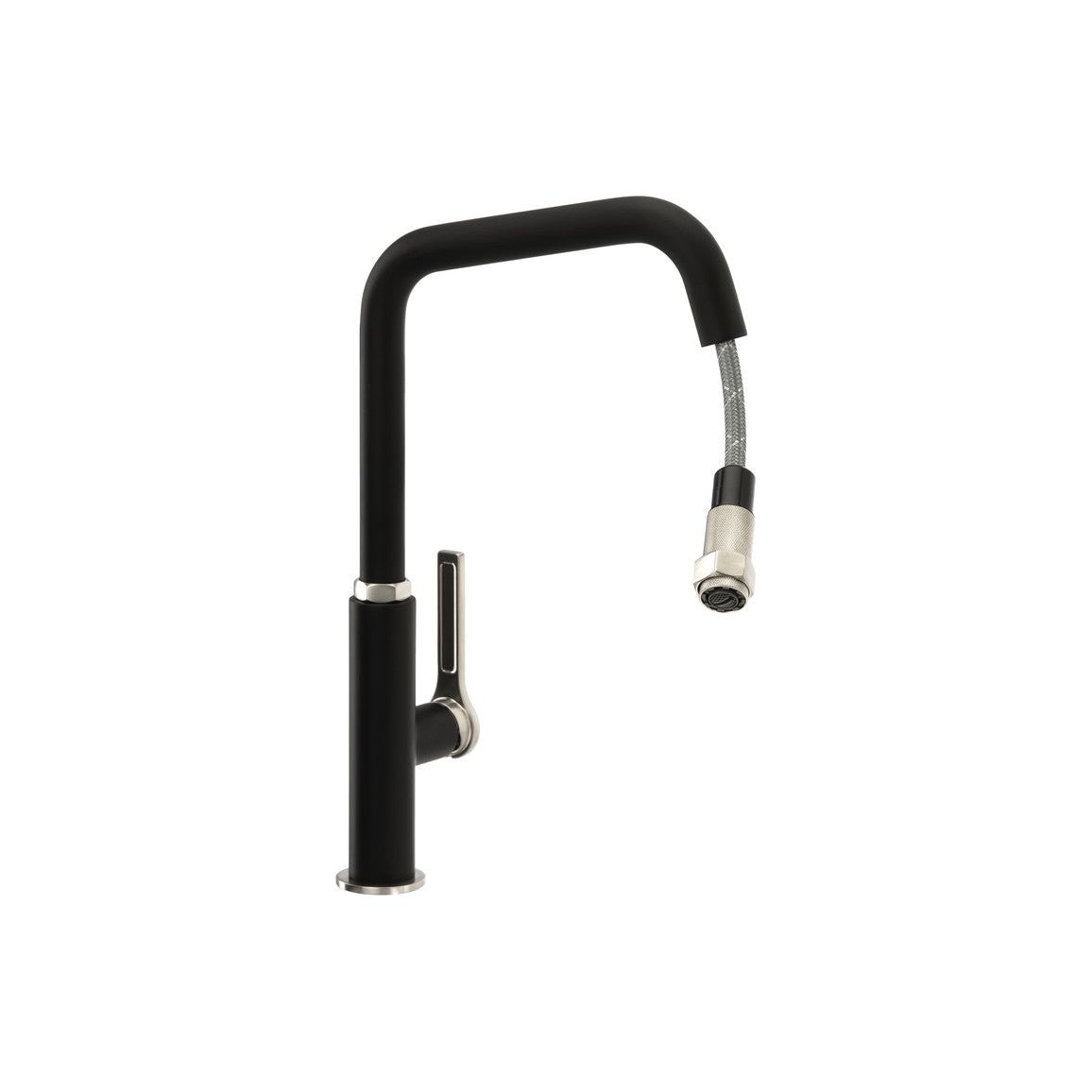 Abode Hex Single Lever Mixer Tap w/Pull Out - Brushed Nickel/Black