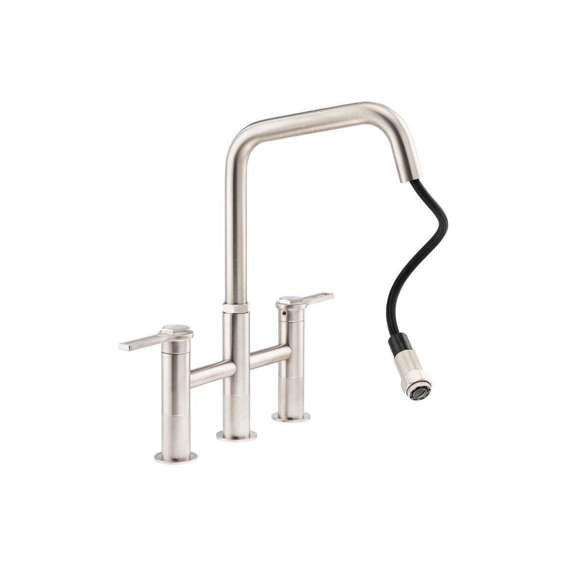 Abode Hex Bridge Dual Lever Mixer Tap w/Pull Out - Brushed Nickel