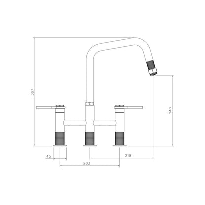 Abode Hex Bridge Dual Lever Mixer Tap w/Pull Out