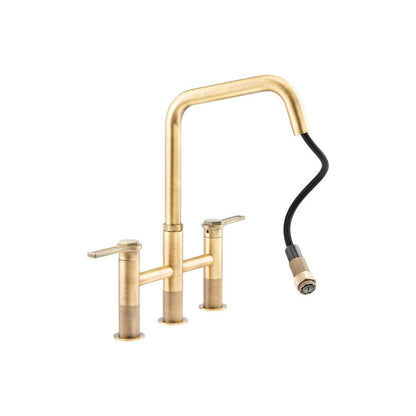 Abode Hex Bridge Dual Lever Mixer Tap w/Pull Out - Antique Brass