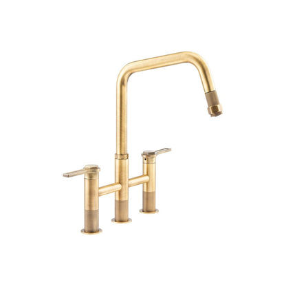 Abode Hex Bridge Dual Lever Mixer Tap w/Pull Out - Antique Brass