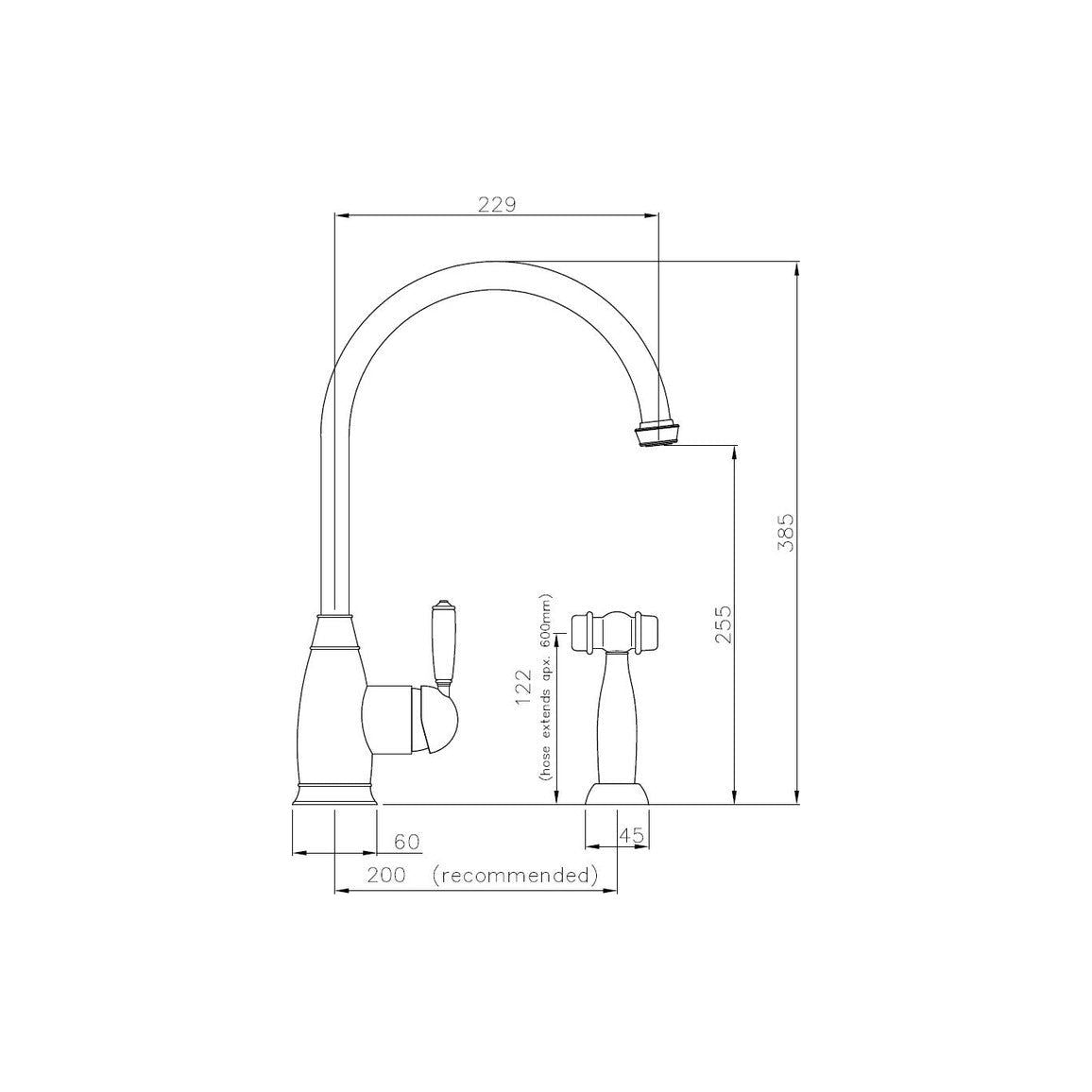 Abode Astbury Single Lever Mixer Tap w/Handspray - Pewter