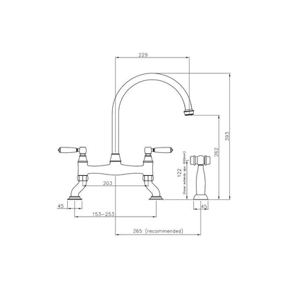 Abode Astbury Bridge Mixer Tap w/Handspray - Chrome