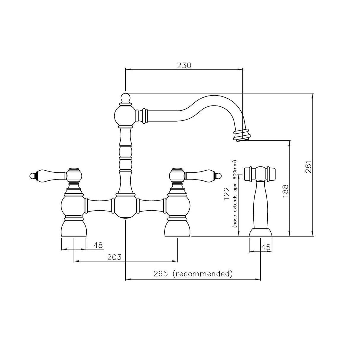 Abode Bayenne Bridge Mixer Tap w/Handspray - Chrome