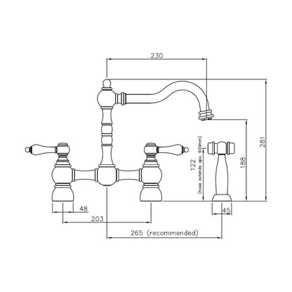 Abode Bayenne Bridge Mixer Tap w/Handspray - Chrome