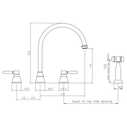 Abode Brompton 3 Part Mixer Tap w/Handspray - Chrome