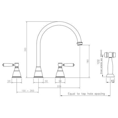 Abode Astbury 3 Part Mixer Tap w/Handspray - Chrome