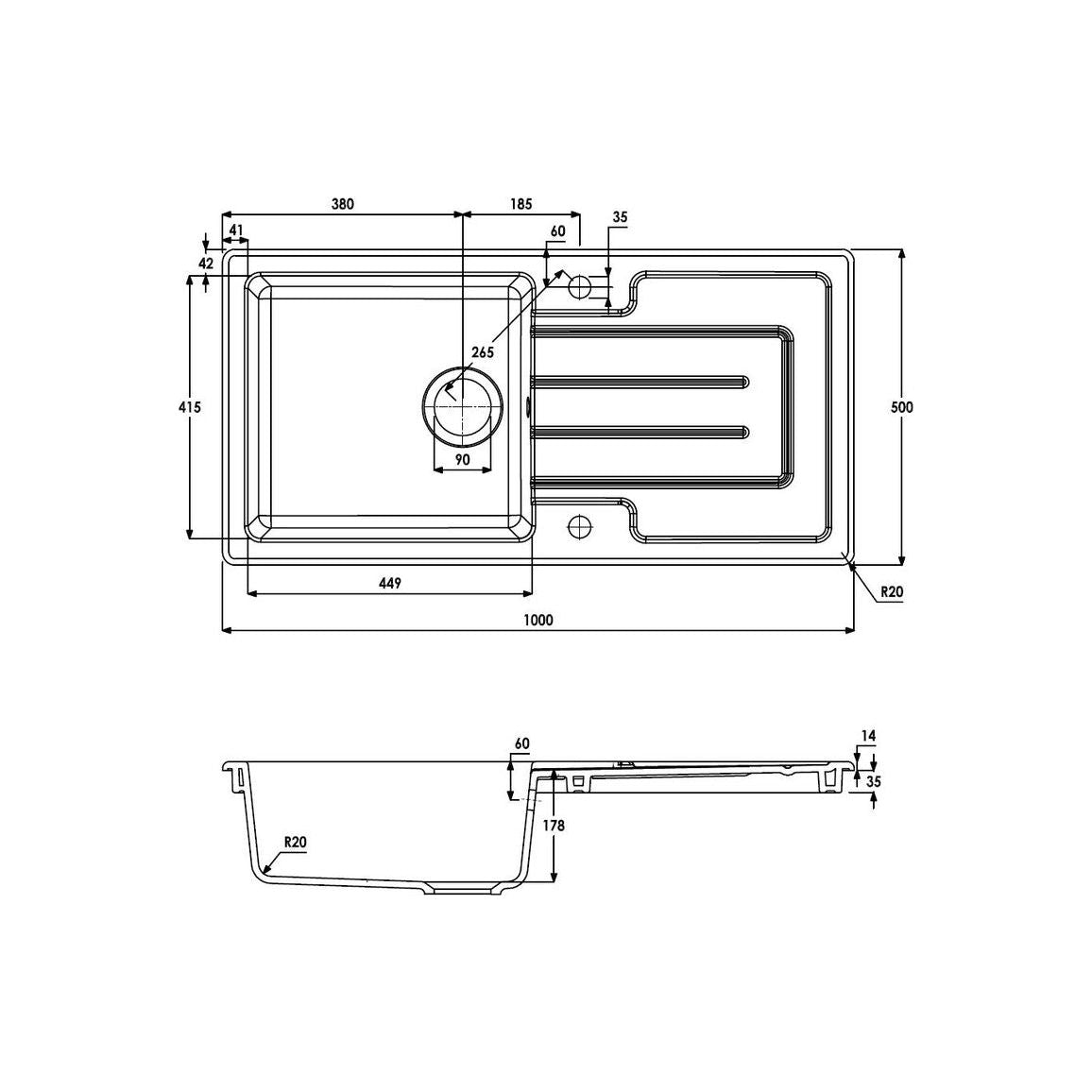 Abode Acton 1B &amp; Drainer Fregadero empotrable de cerámica - Blanco