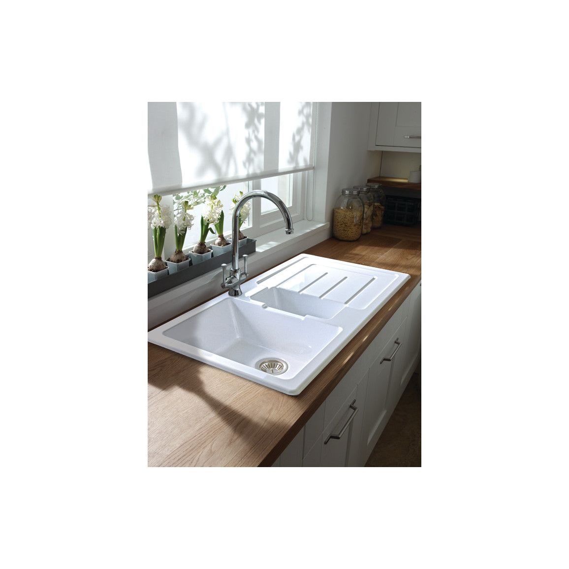 Abode Acton 1.5B & Drainer Ceramic Inset Sink - White