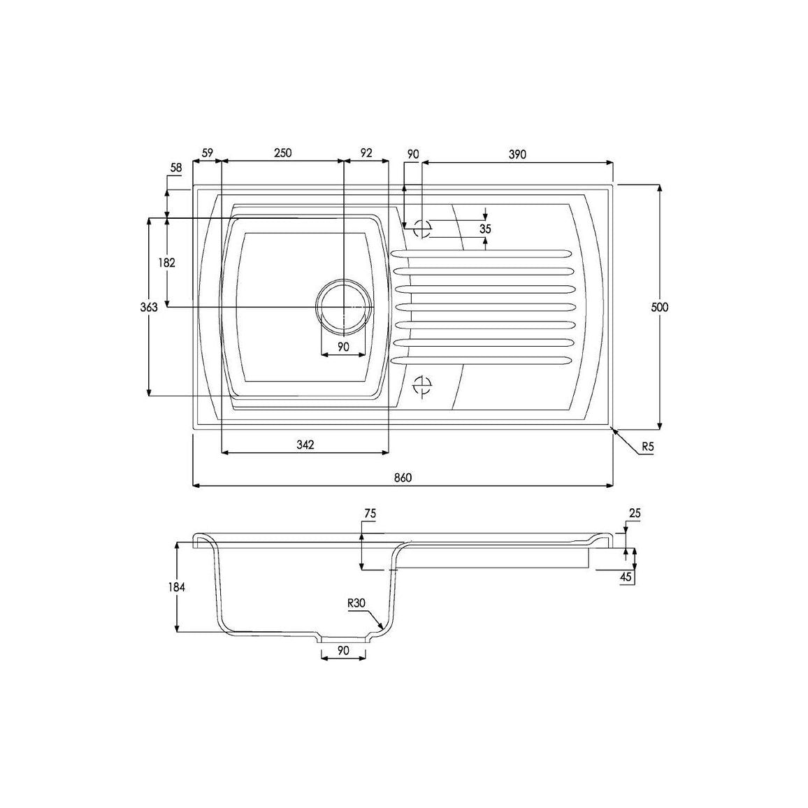 Abode Milford 1B & Drainer Ceramic Inset Sink - White