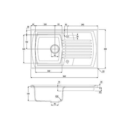 Abode Milford 1B & Drainer Ceramic Inset Sink - White