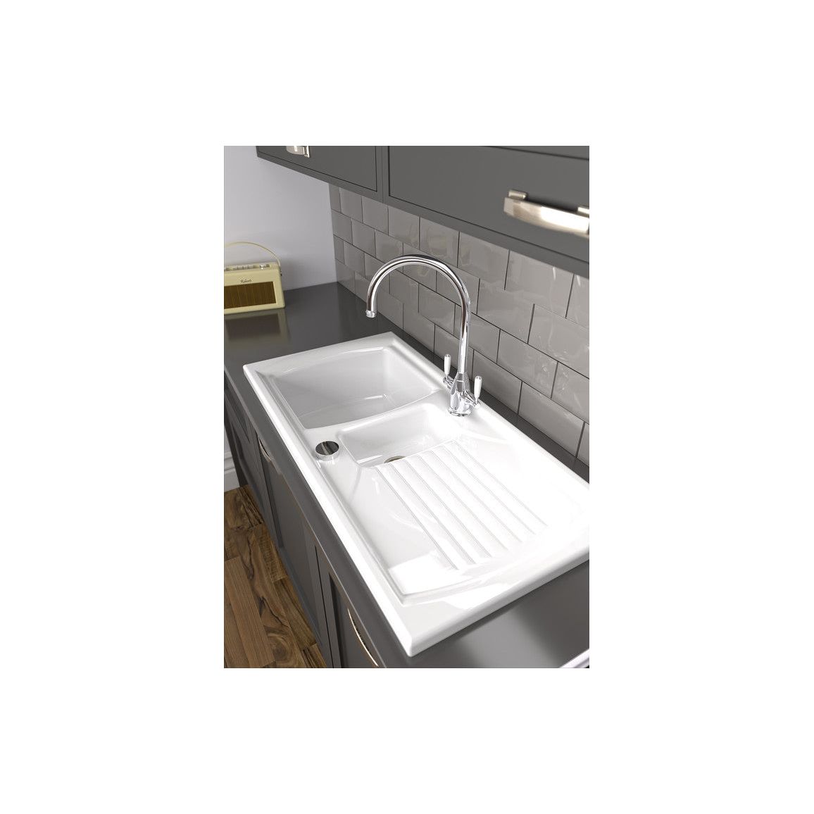 Abode Milford 1.5B & Drainer Ceramic Inset Sink - White