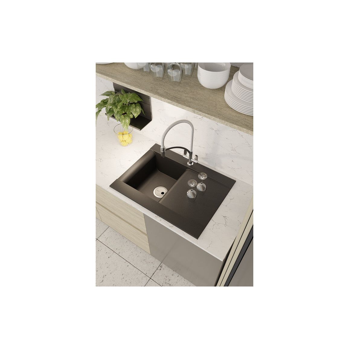 Abode Aspekt 1B & Drainer Granite Inset Sink - White