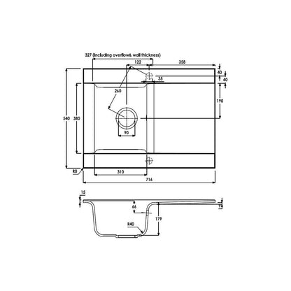 Abode Aspekt 1B & Drainer Granite Inset Sink - Black Metallic