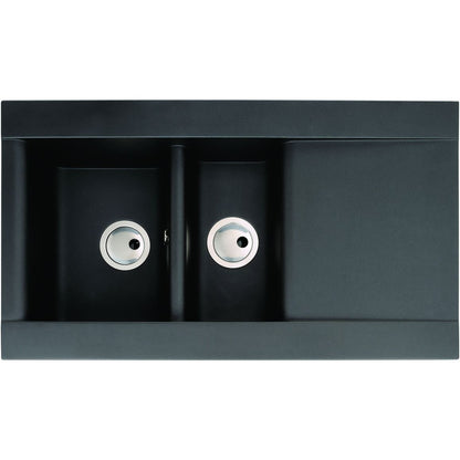 Abode Aspekt 1.5B & Drainer Granite Inset Sink - Black Metallic