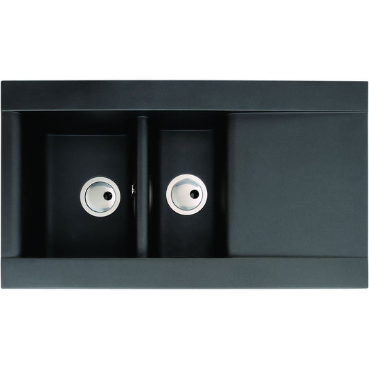 Abode Aspekt 1.5B & Drainer Granite Inset Sink - Black Metallic