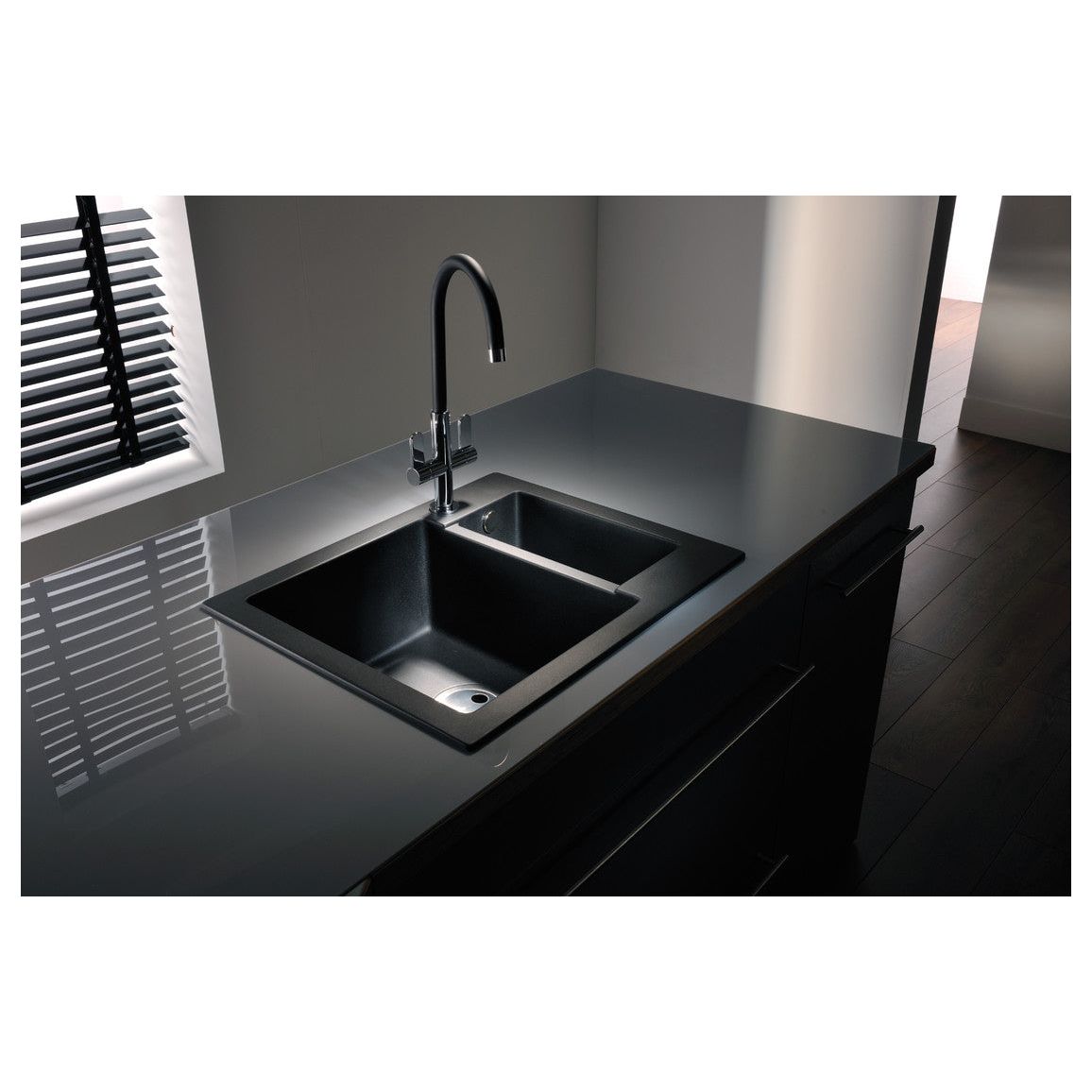 Abode Zero 1.5B Granite Inset Sink - Black Metallic