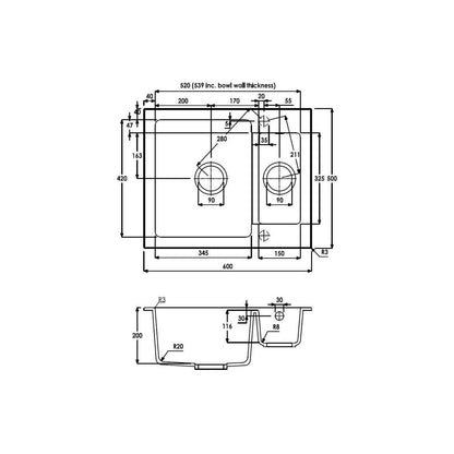 Abode Zero 1.5B Granite Inset Sink - Black Metallic