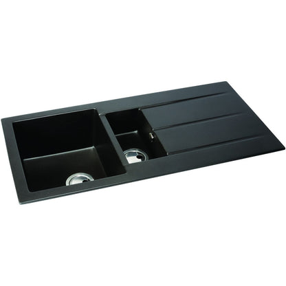 Abode Zero 1.5B & Drainer Granite Inset Sink - Black Metallic