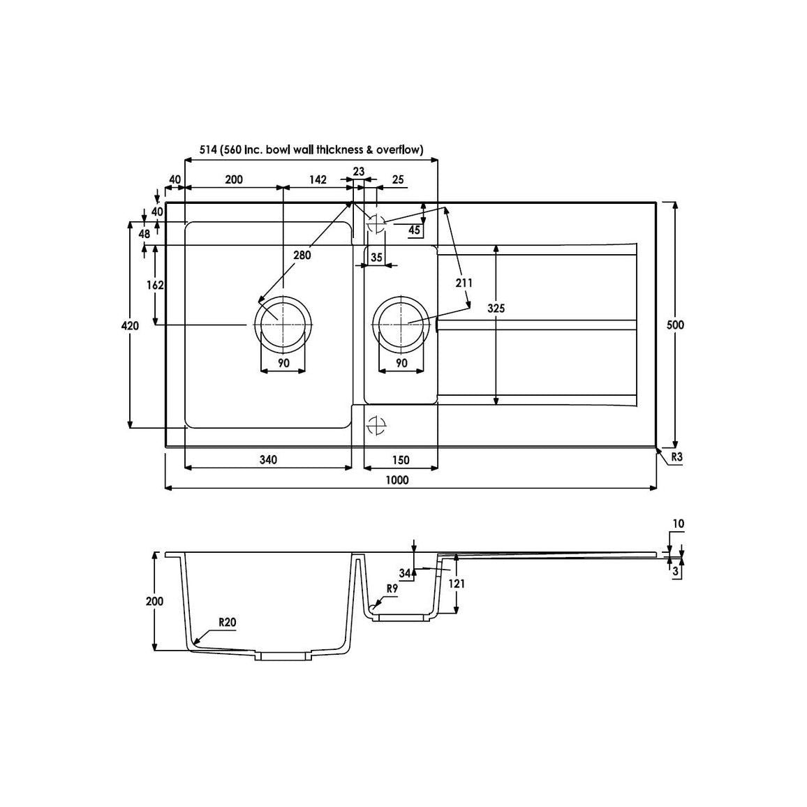 Abode Zero 1.5B & Drainer Granite Inset Sink - Grey Metallic