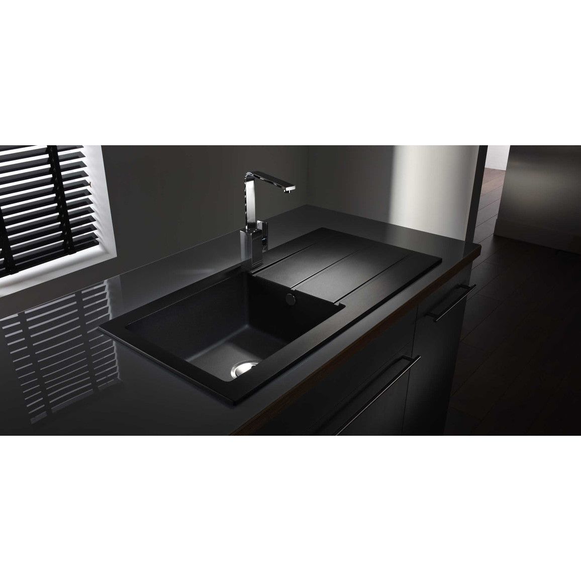 Abode Zero 1B & Drainer Granite Inset Sink - Black Metallic