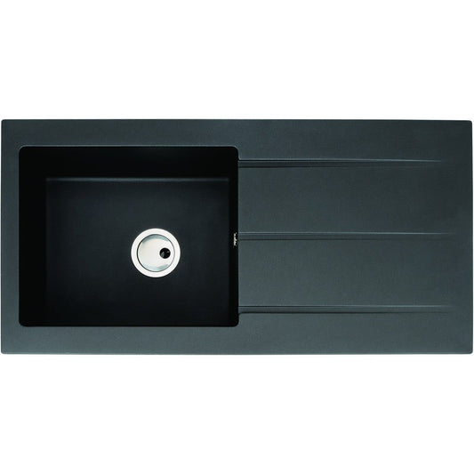 Abode Zero 1B & Drainer Granite Inset Sink - Black Metallic