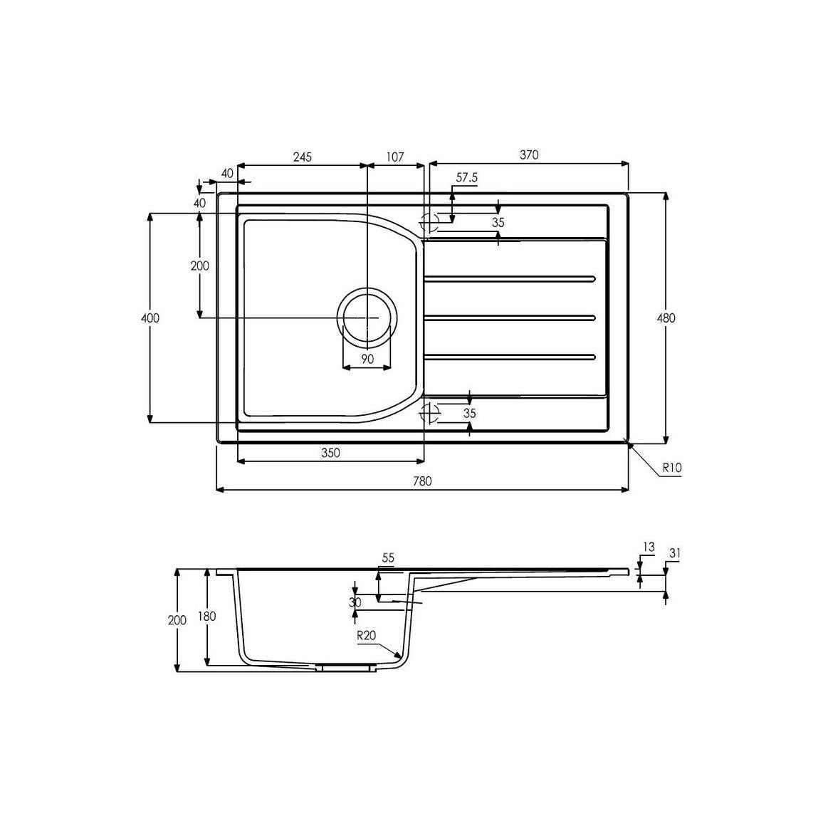 Abode Oriel 1B &amp; Drainer Fregadero empotrado de granito - Negro