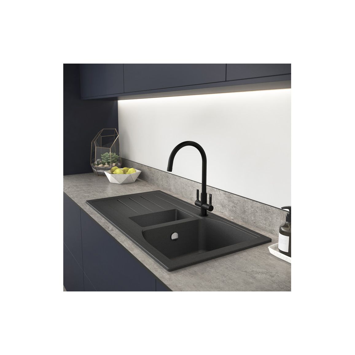 Abode Oriel 1.5B & Drainer Granite Inset Sink - Black