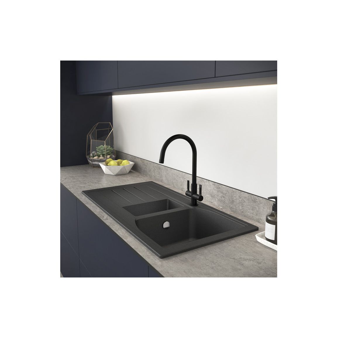 Abode Oriel 1.5B Inset Black Granite Sink & Atlas Tap Pack