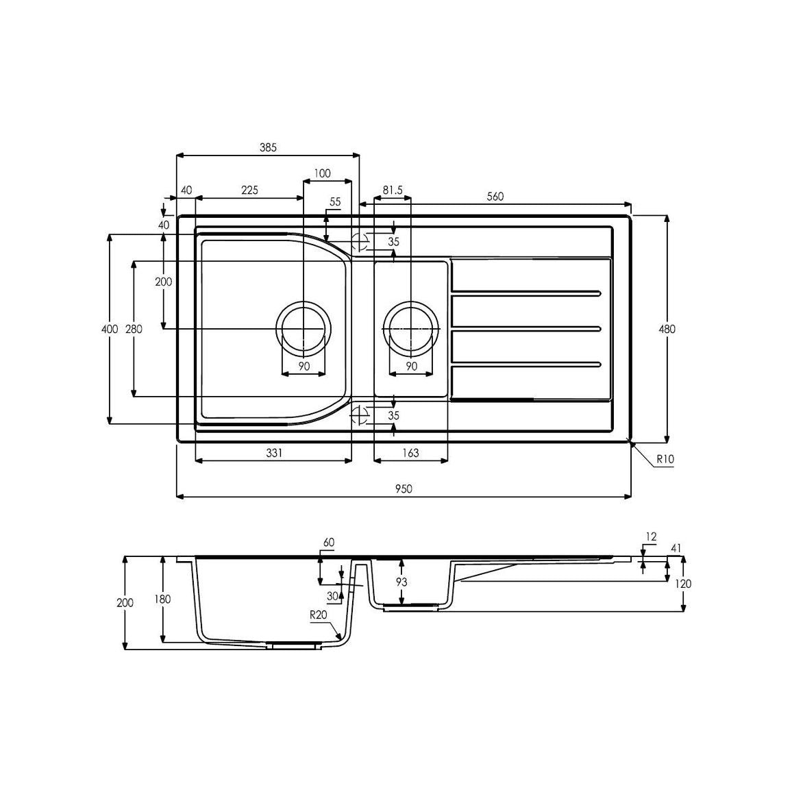 Abode Oriel 1.5B & Drainer Granite Inset Sink - Frost White