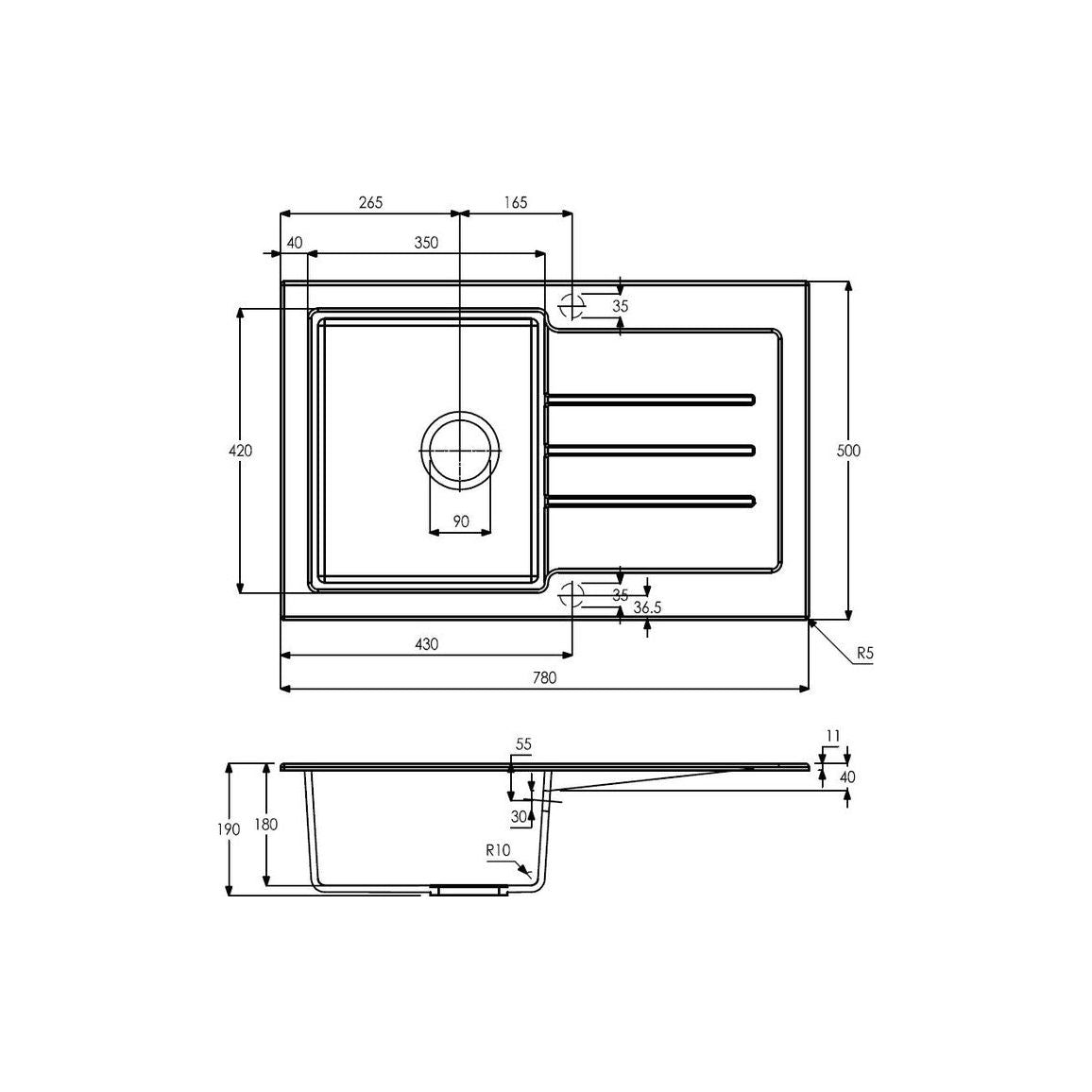 Abode Xcite 1B & Drainer Granite Inset Sink - Frost White